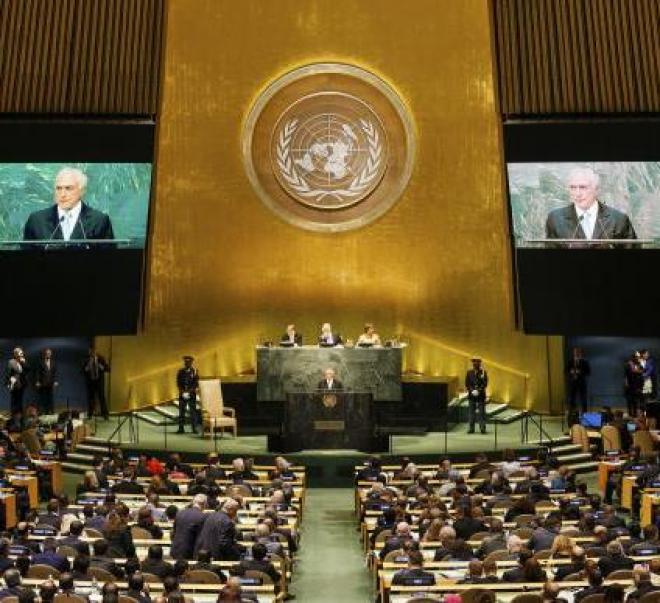Em protesto, representantes de seis países latinos deixaram o plenário da ONU quando o presidente brasileiro, Michel  Temer,  iniciou  o  discurso