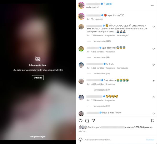 Postagem feita por um pastor em suas mídias sociais teve conteúdo classificado como falso 