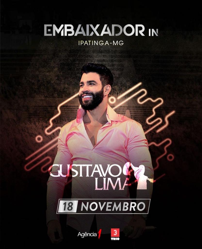 O evento do artista está previsto para ocorrer em Ipatinga, no dia 18 de novembro