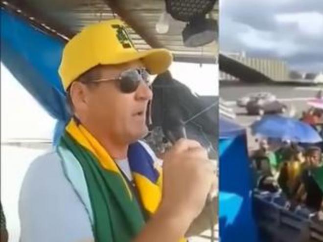Para plateia de manifestantes em frente ao Quartel General do Exército, em Brasília, o empresário chamou CACs e caminhoneiros para protesto contra Lula