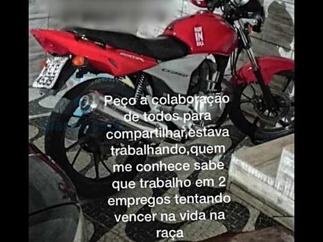 A moto roubada do jovem que trabalhava fazendo entregas de lanches