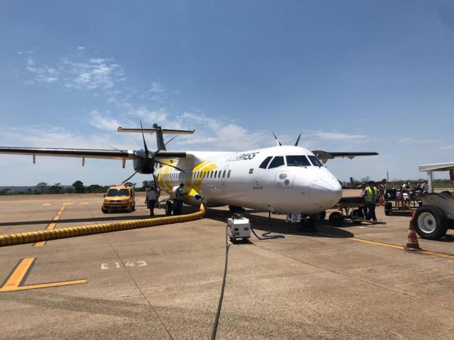 Aeronave ATR-72 que fará os voos do Vale do Aço para São Paulo (Congonhas) na nova parceria com a Latam. (Divulgação VoePass)