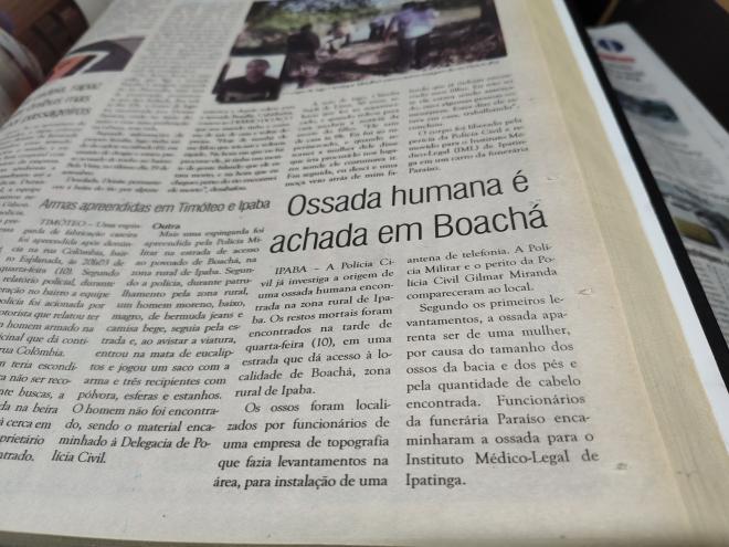 Notícia da localização da ossada, em 2012