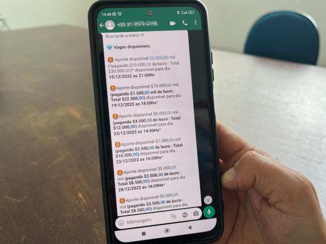 As propostas eram bem atrativas e com possibilidade de ganhos altos, como mostra uma das conversas 