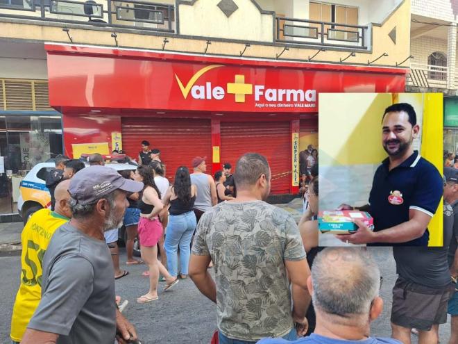 O influenciador digital Tiago Brito foi morto a tiros dentro de seu comércio por Raineir Almeida (detalhe) em 15 de agosto na avenida das Flores, bairro Bom Jardim  