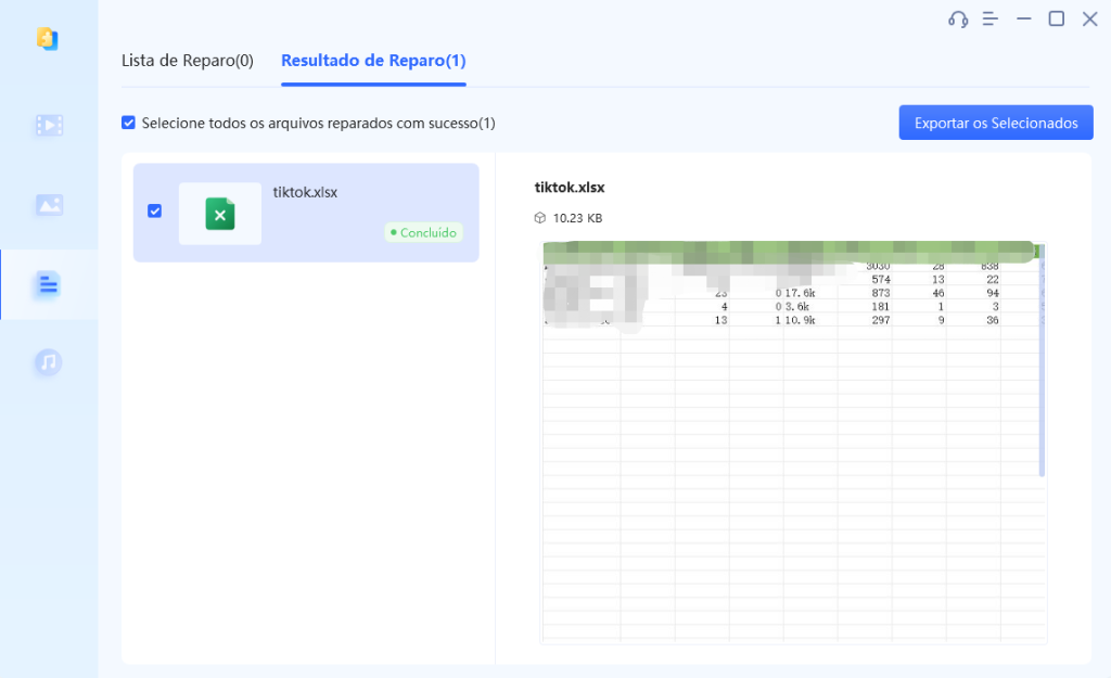 Passo 4: Após uns minutos de reparo, pode clicar no botão Ver os Resultados para verificar  seus arquivos. Pode clicar no seu arquivo Excel para visualizá-lo na janela da direita. 