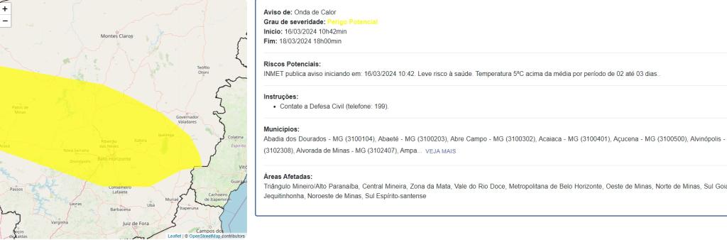 Outras regiões de Minas Gerais também podem ser afetadas pela onda de calor