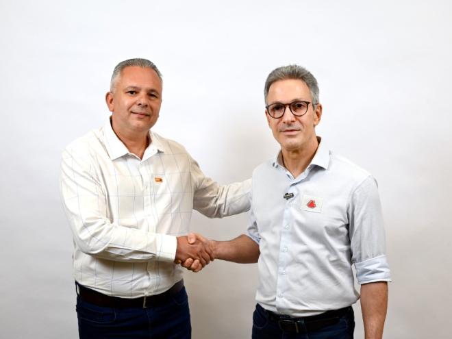 Candidato Eduardo Morais ao lado do governador Romeu Zema, do partido Novo