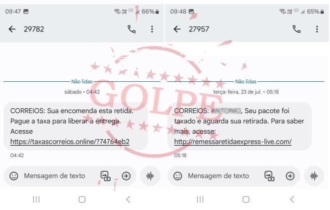 Estelionatários enviam sucessivas mensagens com links que direcionam para boletos fraudados, clonagem de celulares e outros delitos 