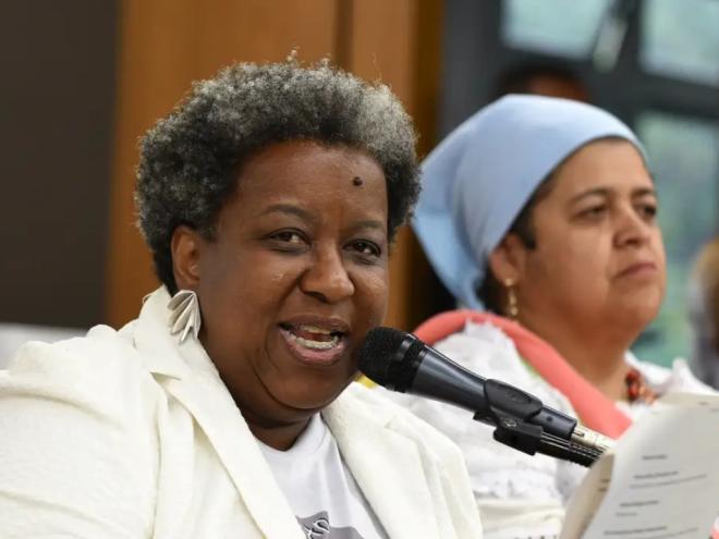 Macaé Evaristo, na sessão da Comissão de Cultura, na Assembleia Legilativa de Minas Gerais. Foto: Henrique Chendes/ALMG