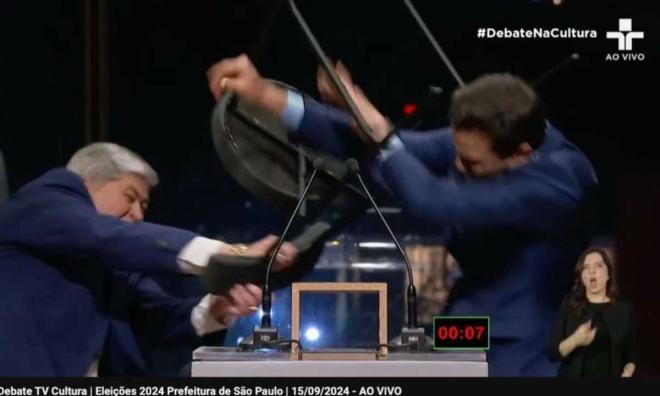 Provocações entre Marçal e Datena resultou em cadeirada ao vivo, na noite de domingo (15)