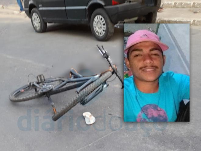 Gustavo estava nesta bicicleta, quando foi alvejado por tiro na cabeça; crime foi praticado no bairro Alegre, Timóteo