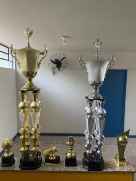 Os troféus para os campeões e vices do Campeonato Acesitano já estão à espera dos agraciados, no domingo pela manhã