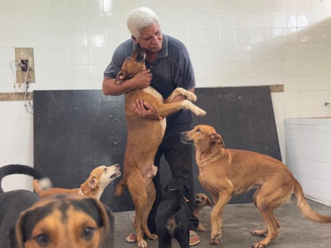 O abrigo montado pela Secretaria de Saúde é destinado aos animais das famílias desabrigadas devido à catástrofe ambiental 