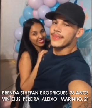 O casal Brenda Sthefanie Silva Rodrigues, de 23 anos e Vinícius Pereira Aleixo Marinho, de 21, suspeito de matar a motorista de aplicativo, Crislaine Maria