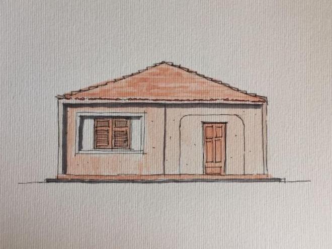Uma das residências do bairro Timirim, ilustrada por alunos de Arquitetura e Urbanismo