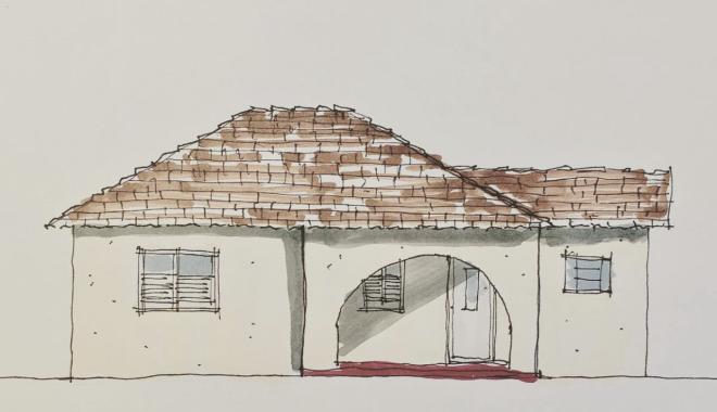Desenho de casa localizada na avenida Almir de Souza Ameno, bairro Funcionários