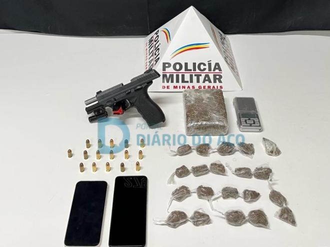 Na casa vistoriada pelos PMs foram apreendidos arma de fogo, munição e maconha