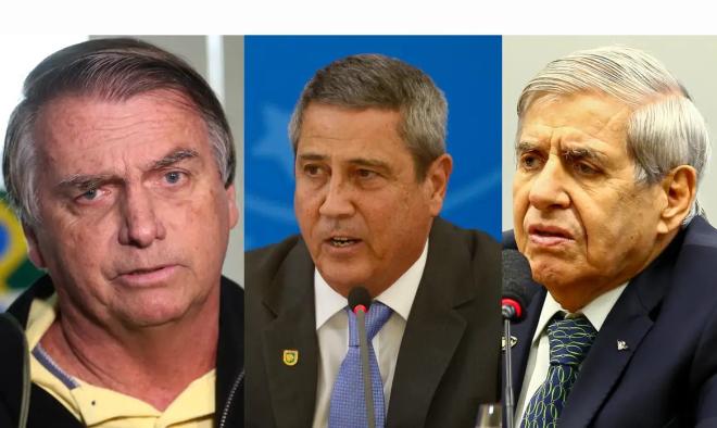 Da esquerda para direita: Jair Bolsonaro, ex-presidente da República; Walter Braga Netto, general de Exército, ex-ministro e vice de Bolsonaro na chapa das eleições de 2022; General Augusto Heleno