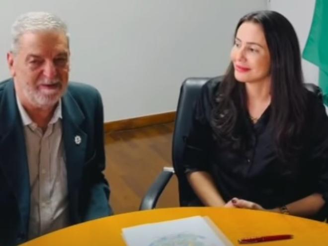 Valdir José da Silva e Lorhany Almeida durante anúncio da cessão do imóvel