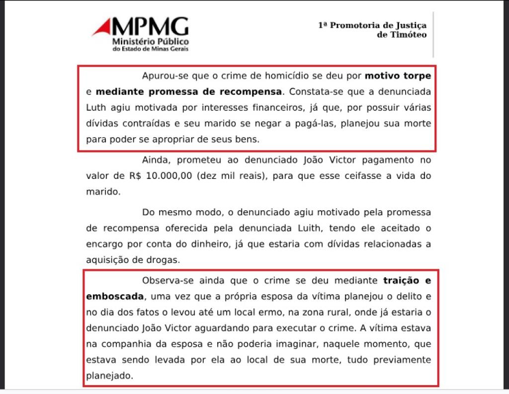 Denúncia do MPMG detalha planejamento e motivação para o crime 