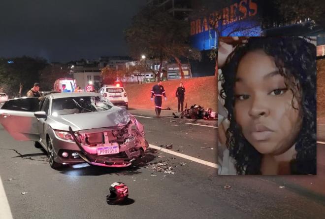 Franciely Felipe Firmino tinha 21 anos e morreu quando a moto que ela conduzia foi atingida pelo Honda Civic na contramão 