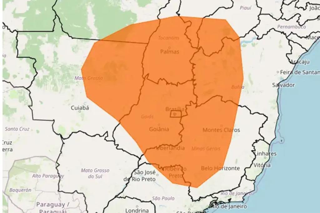 Alerta laranja do Inmet aponta umidade relativa do ar variando entre 20% e 12%