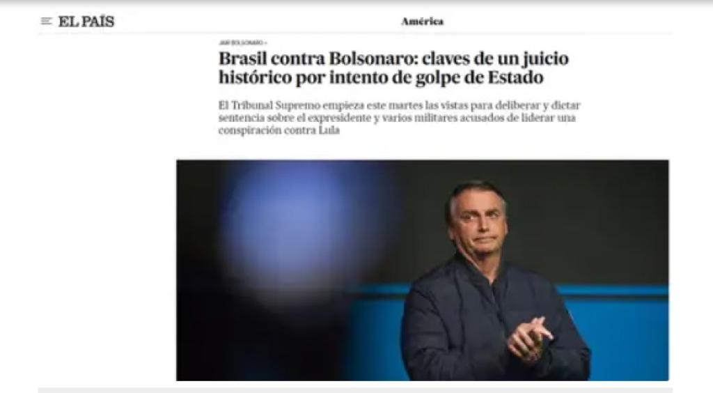 Notícia do julgamento de Jair Bolsonaro e envolvidos na trama dos atos golpistas - Print/El País