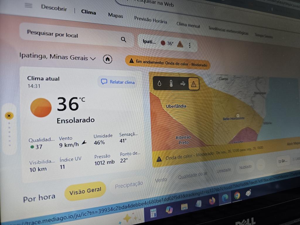 MSN Clima indica máxima de 36 graus e sensação térmica de 41 graus nesta sexta-feira 