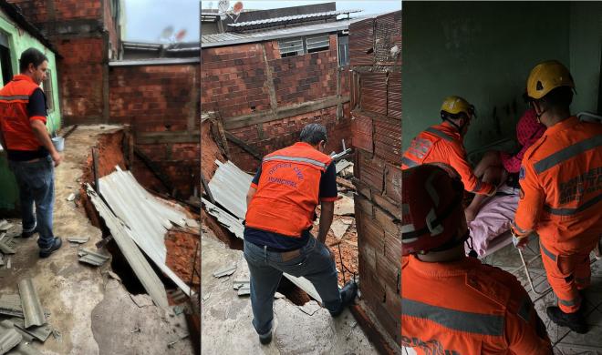 No caso mais grave, um barranco cedeu e deixou em risco imóvel ocupado por idoso acamado, no Jardim Panorama