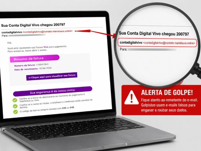 Marginais usam contas de e-mail que imitam conta oficial de operadora de telefonia, para aplicar golpes 