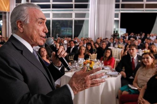 O presidente Michel Temer, no jantar com os deputados, na noite de domingo 