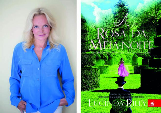 A escritora irlandesa Lucinda Riley e a capa de seu livro