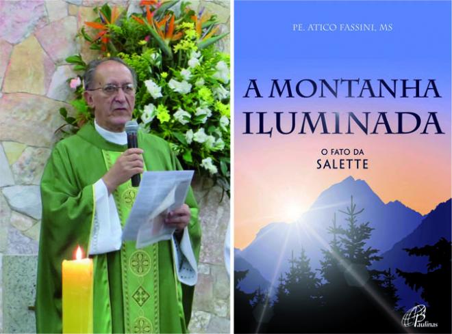O padre e escritor Atico Fassini e o livro por ele escrito