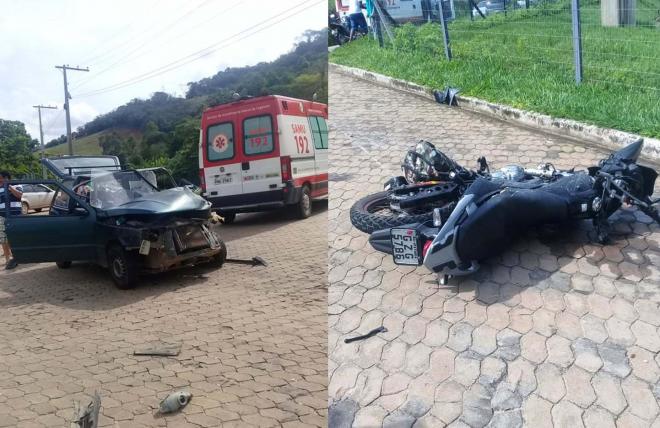 Fiat Uno bateu frontalmente com motocicleta, na MG-232 