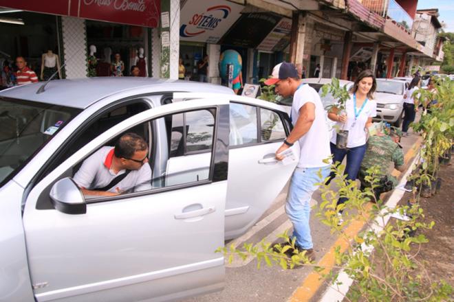 Mudas de árvores foram distribuídas durante a blitz ecológica