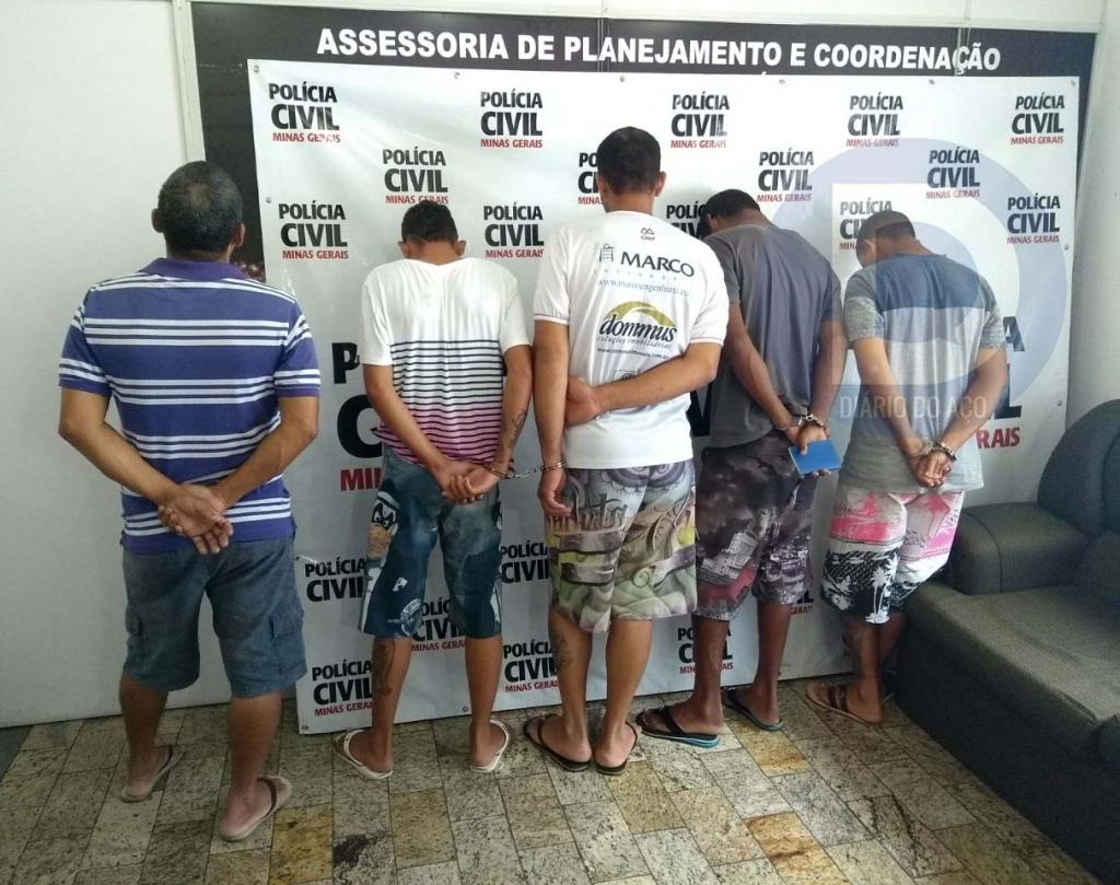 Entre os presos estão Jessy Alves de Castilho, 58 anos, Marlon Adriano Ferreira da Silva, 20 anos, Carlos Francisco da Silva, 20 anos e Ioury Batista dos Reis, 20 anos
