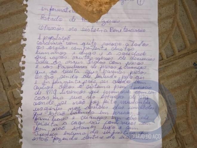 Um carta foi deixada no posto, onde há denúncias de supostos abusos prisionais