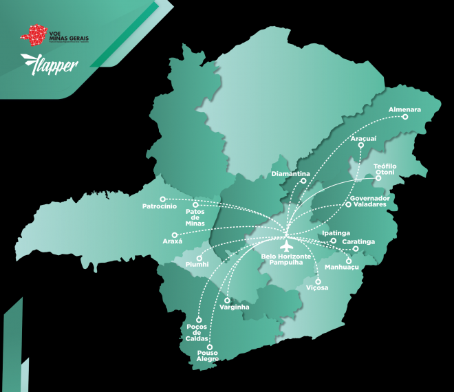 Mapa de Projeto Voe Minas Gerais.
