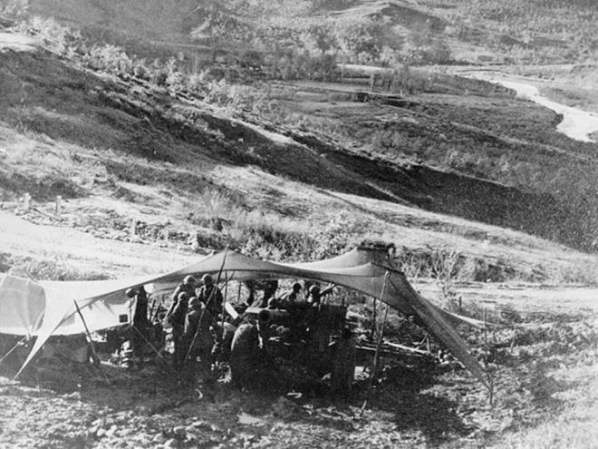 Posição da artilharia da FEB nas proximidades de Monte Castelo, em 1945