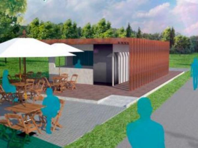 O projeto do quiosque envolve cozinha e dois banheiros, além de área externa com mesas e cadeiras
