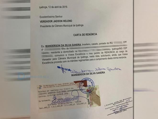Para oficializar a renúncia do vereador, a carta deverá ser lida em plenário