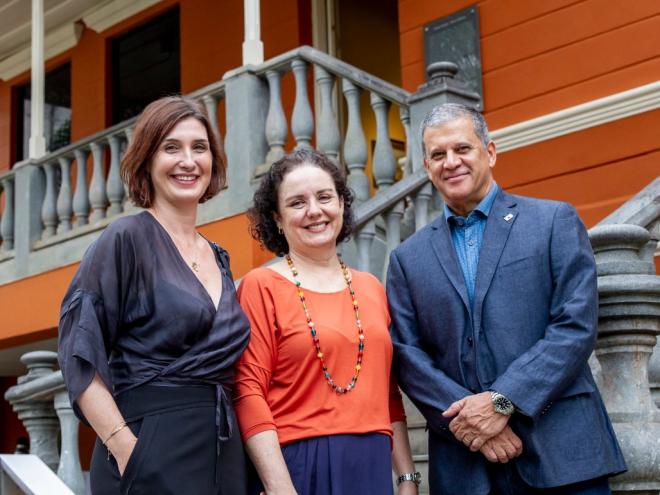Michelle Arroyo (presidente do IEPHA), Ana Werneck (superintendente da SUMAV) e Marcelo Matte, secretário de Estado de Cultura e Turismo