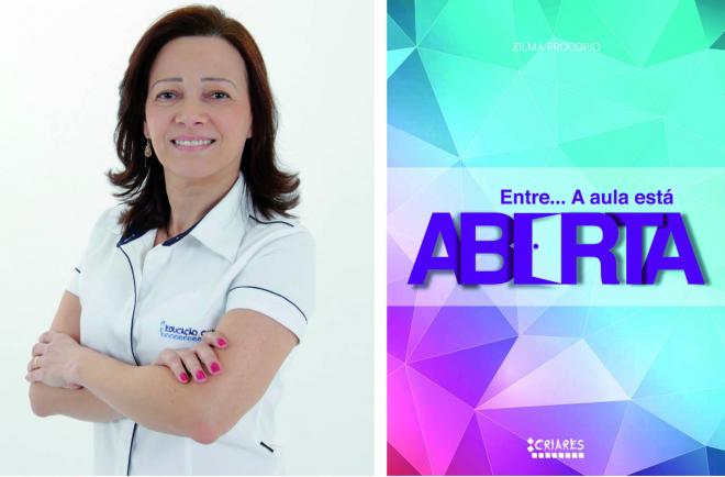 A escritora e professora Zilma Procópio e a capa de seu livro