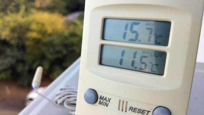 Temperatura durante a noite de segunda-feira para terça-feira variou entre 15,7 ºC e 11,5 ºC