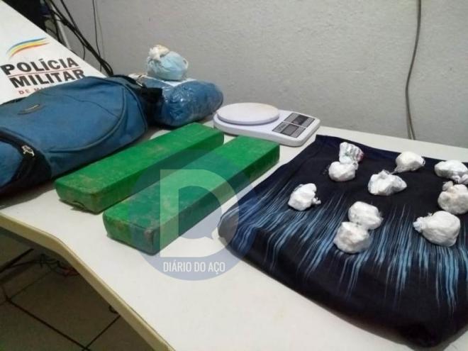 Maconha e pasta base de coca aprendidas pela Polícia Militar em Ipatinga