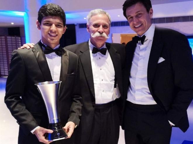 Igor Fraga com os poderosos da Fórmula 1: Mr. Chase Carey (diretor executivo da Formula One Management) e Mr. Toto Wolff (diretor executivo da Equipe Mercedes de F1).