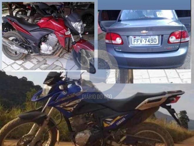 As duas motos e o carro roubados durante a noite deste domingo