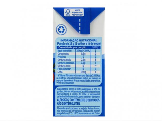 Creme de leite apresentava cor diferente e continha corpo estranho, de acordo com denunciante