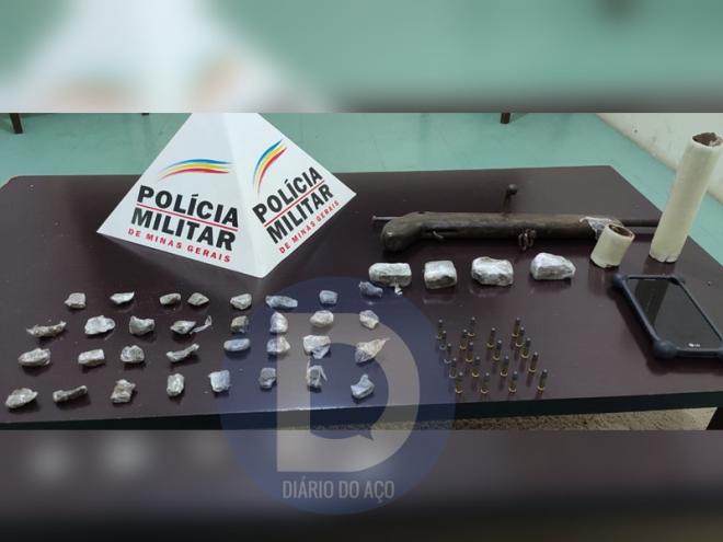 Maconha, arma e munição apreendida pela PM em Timóteo